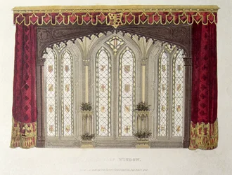 A Set of Continued French Drapery Window Curtains, Plate 33 from Ackermann